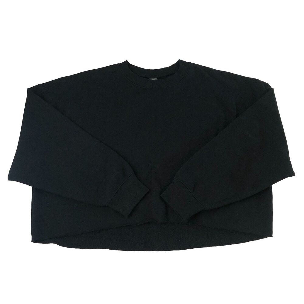 Wild Fable Cropped Raw Hem Fleece Sweatshirt Boxy Crewneck Pullover Black XL
